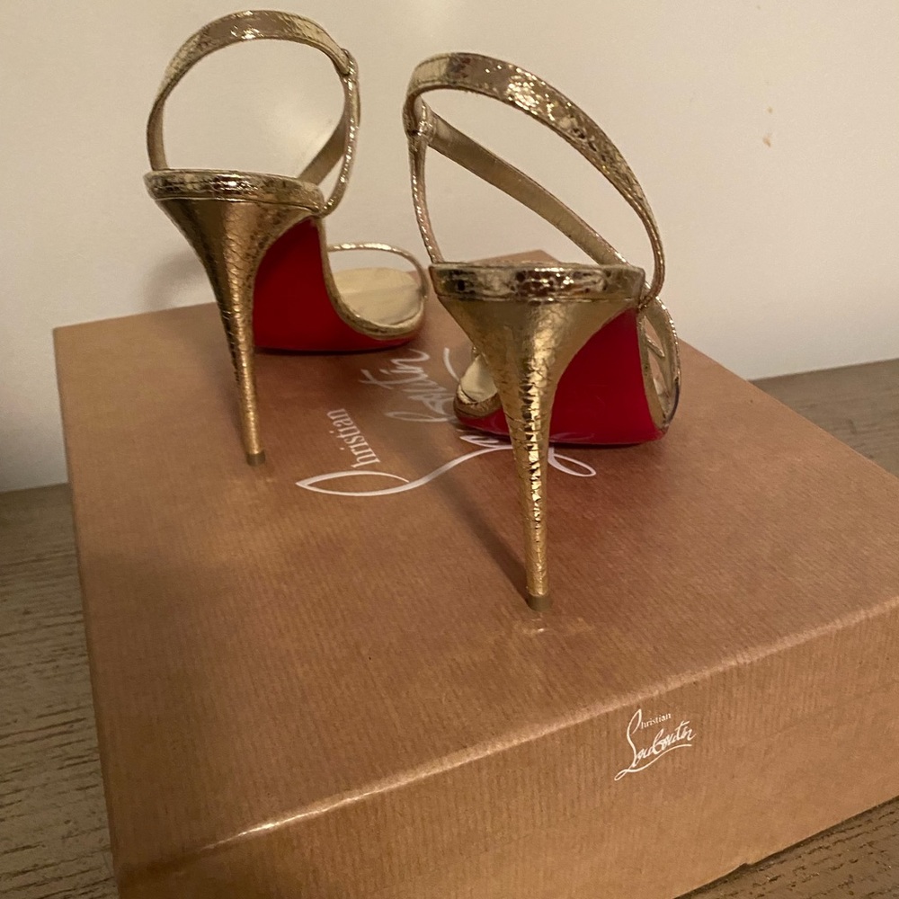 Christian Louboutin Gold Metallic Strappy High Heel Sandals - Picture 7 of 11